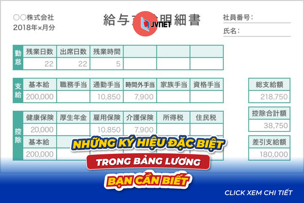 ký hiệu đặc biệt trong bảng lương tiếng Nhật